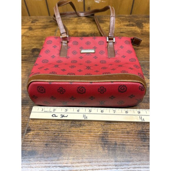 Rosetti Red & Brown Patterned Vinyl Tote With Dual Handles Zipper Closure & Inte - Picture 4 of 7